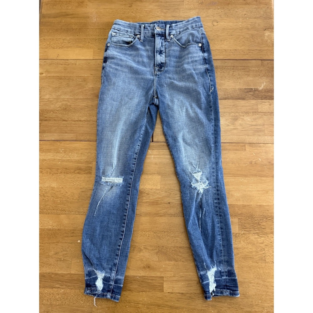 Good American Women's Size 4/27 Distressed High Rise Skinny Ankle Jeans